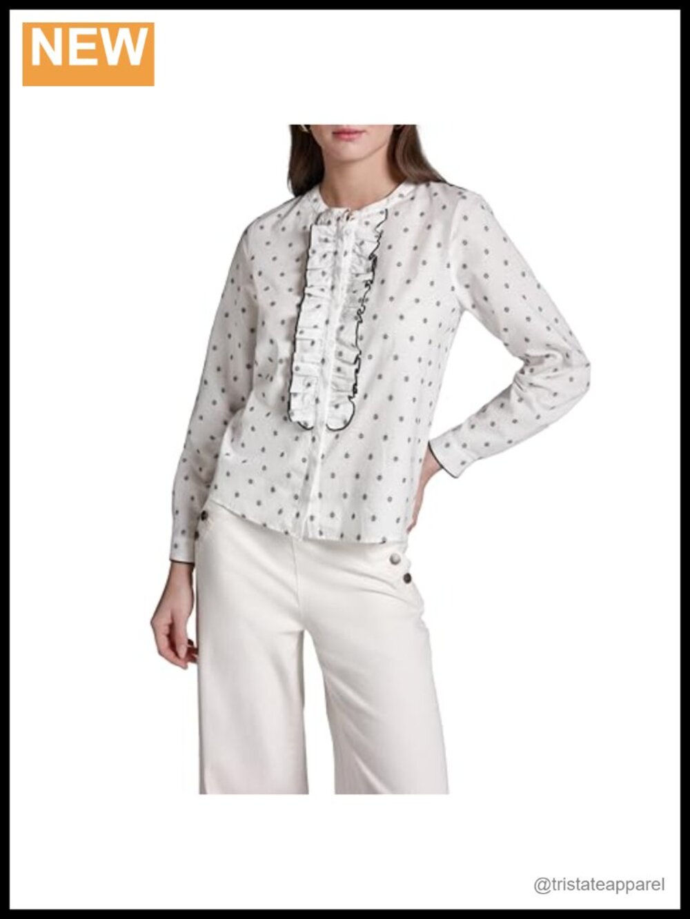 Long Sleeve Ruffle Front Woven Blouse Cotton